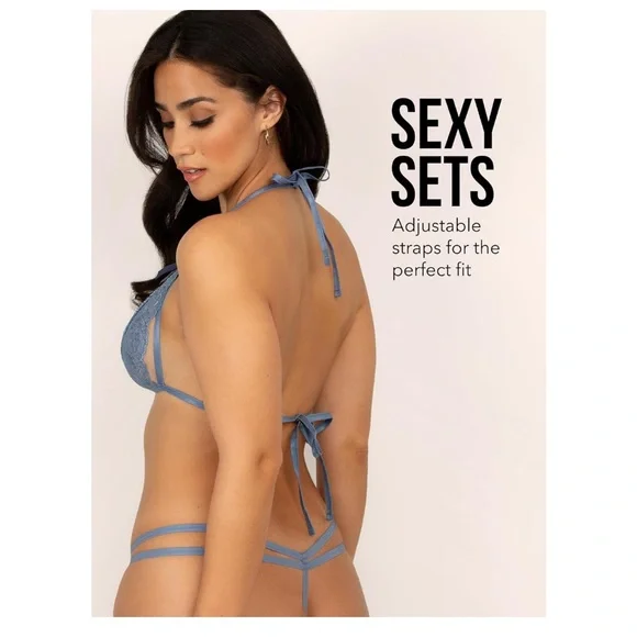 🌹🆕 Elegant Blue Lace Lingerie Set grayish blue small - Picture 3 of 6